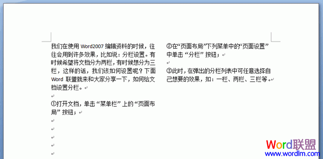 Word文檔分欄 Word2007長篇文檔分欄設置教程