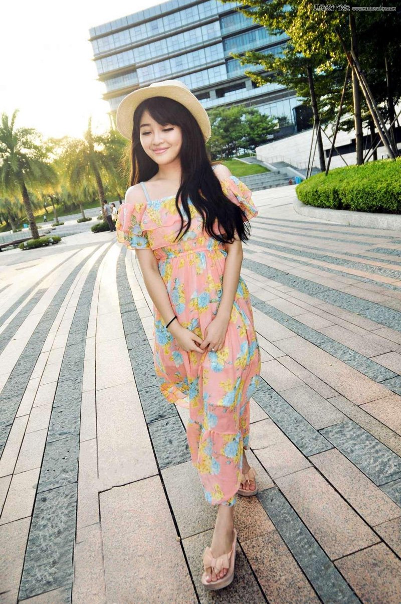 ps給公園外景人像添加夕陽光效效果