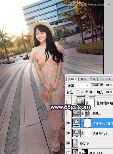 ps給公園外景人像添加夕陽光效效果