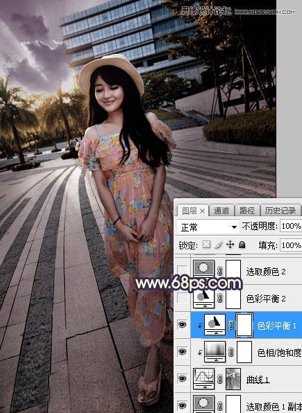 ps給公園外景人像添加夕陽光效效果