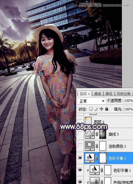 ps給公園外景人像添加夕陽光效效果