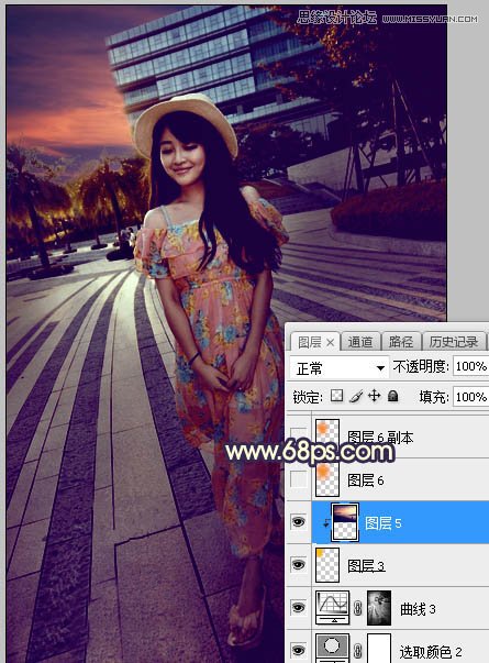 ps給公園外景人像添加夕陽光效效果
