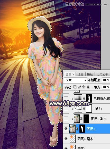 ps給公園外景人像添加夕陽光效效果