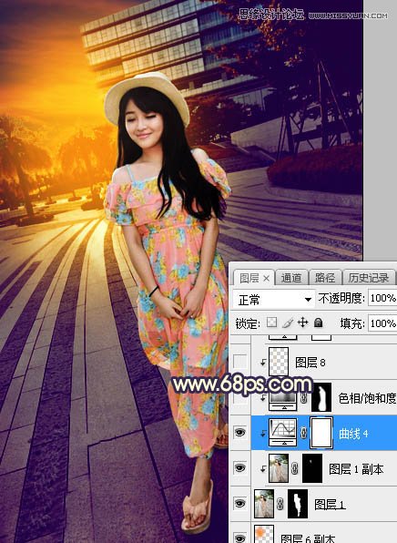 ps給公園外景人像添加夕陽光效效果