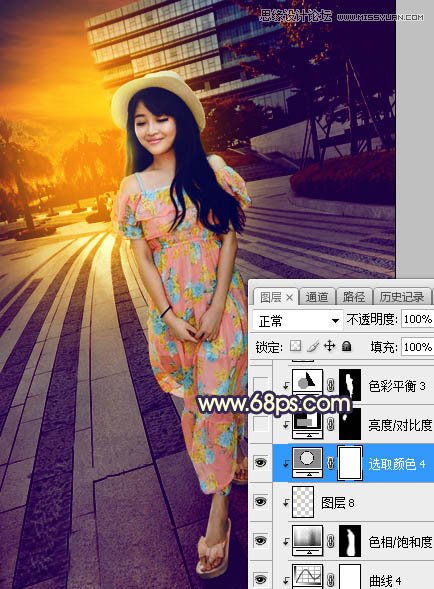 ps給公園外景人像添加夕陽光效效果