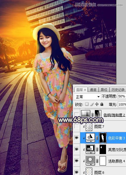 ps給公園外景人像添加夕陽光效效果