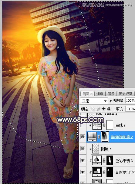 ps給公園外景人像添加夕陽光效效果