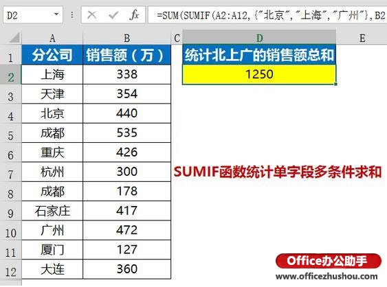excel sumif單條件求和 使用SUMIF函數統計單字段多條件求和的方法