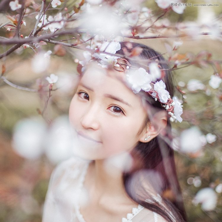 PS調(diào)出桃花下的人像甜美通透膚色