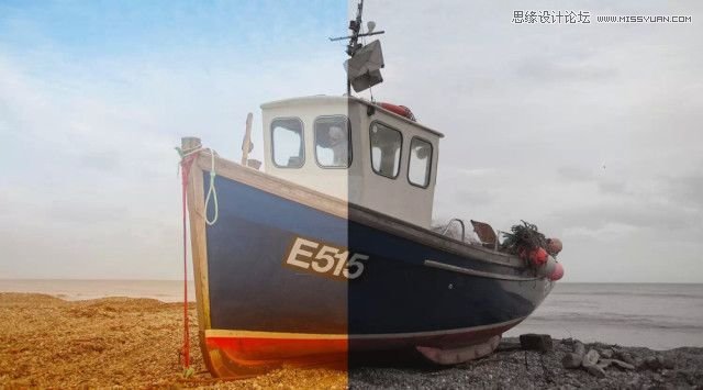 PS給海邊輪船照片添加金黃色效果