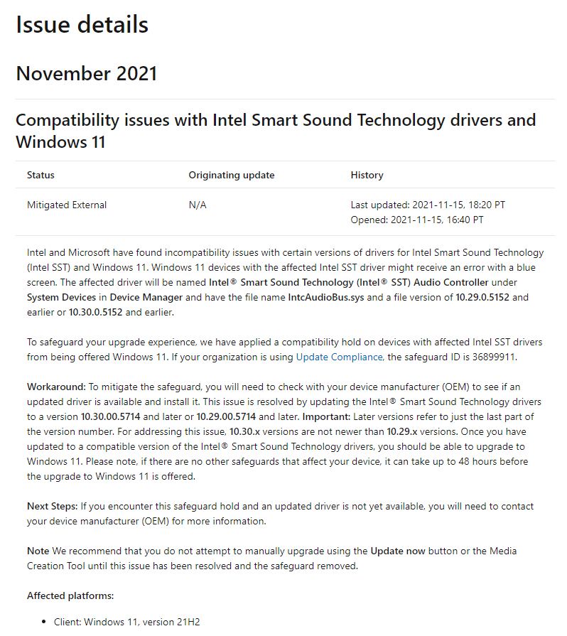 微軟證實：某些版本的英特爾 SST 音頻驅動會導致 Win11 藍屏