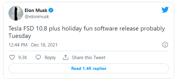 馬斯克：特斯拉 FSD 10.8 以及假日娛樂軟件可能于周二發(fā)布