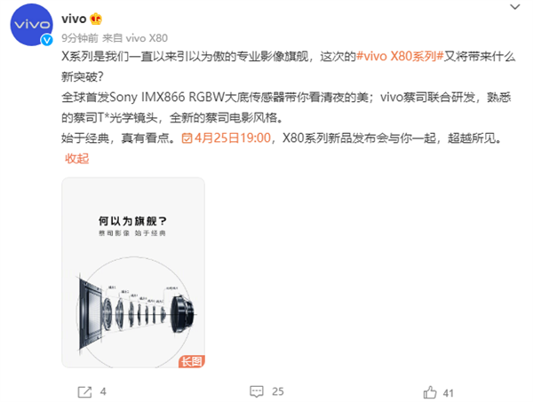 vivo X80系列全球首發索尼IMX866 RGBW大底